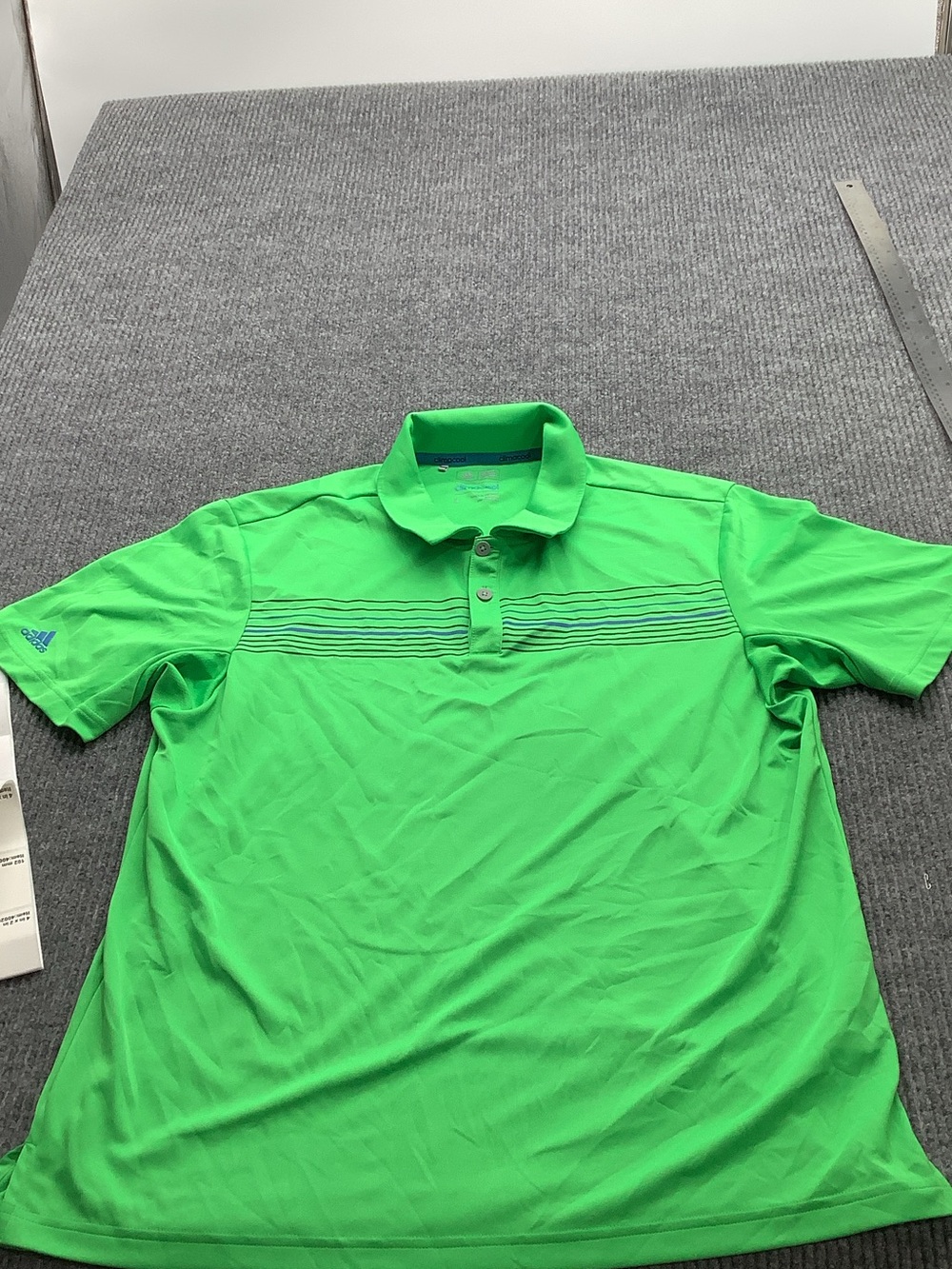adidas Neon Green Short-Sleeve Polo with Chest Stripes